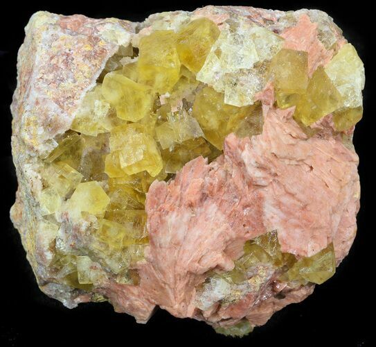 Lustrous, Yellow Cubic Fluorite and Barite on Quartz - Morocco #44904
